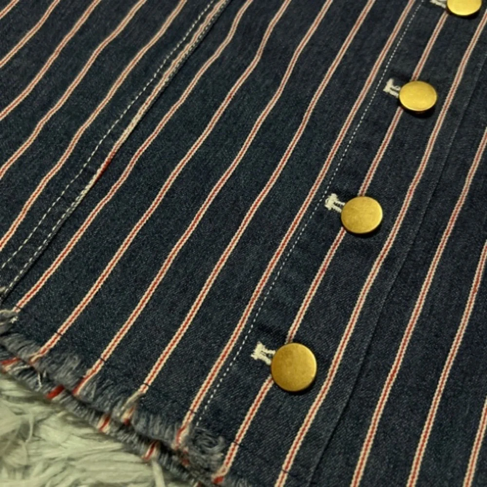 Striped Button Down Denim Skirt
